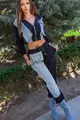Trening de Dama din Doua Piese, Combinat Blug Blue cu Bumbac Negru, Pantalon cu Talie Inalta,si  Hanorac Scurt cu Gluga, Wanted, Blue