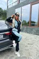 Trening de Dama din Doua Piese, Combinat Blug Blue cu Bumbac Negru, Pantalon cu Talie Inalta,si  Hanorac Scurt cu Gluga, Wanted, Blue