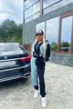 Trening de Dama din Doua Piese, Combinat Blug Blue cu Bumbac Negru, Pantalon cu Talie Inalta,si  Hanorac Scurt cu Gluga, Wanted, Blue