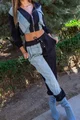 Trening de Dama din Doua Piese, Combinat Blug Blue cu Bumbac Negru, Pantalon cu Talie Inalta,si  Hanorac Scurt cu Gluga, Wanted, Blue