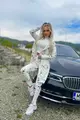 Trening de Dama, din doua Piese,cu Hanorac Lung Incheiat in Capse,si Pantalon Conic, Florencess , Ecru