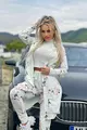 Trening de Dama, din doua Piese,cu Hanorac Lung Incheiat in Capse,si Pantalon Conic, Florencess , Ecru