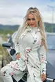 Trening de Dama, din doua Piese,cu Hanorac Lung Incheiat in Capse,si Pantalon Conic, Florencess , Ecru
