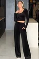 Trening de Dama, din Doua Piese , din Catifea, Bluza cu Maneca Lunga si Pantalon Lejer cu Buzunare, Momentss, Negru
