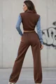 Trening de Dama, din Doua Piese, Hanorac si Pantalon cu Insertii Blug, Amaris, Maro 