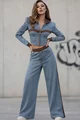 Trening de Dama, din Doua Piese, Hanorac si Pantalon cu Insertii Blug, Amaris, Maro 