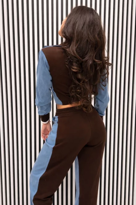 Trening de Dama, din Doua Piese, Hanorac si Pantalon cu Insertii Blug, Amaris, Maro 