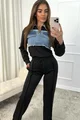 Trening de Dama, din Doua Piese, Pantaloni cu Cusaturi Evidentiate si Bluza cu Insertii Blug, StreetVibe, Negru