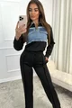 Trening de Dama, din Doua Piese, Pantaloni cu Cusaturi Evidentiate si Bluza cu Insertii Blug, StreetVibe, Negru