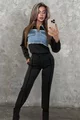 Trening de Dama, din Doua Piese, Pantaloni cu Cusaturi Evidentiate si Bluza cu Insertii Blug, StreetVibe, Negru