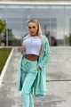 Trening  de Dama din 3 Piese, Cu Hanorac Lung si Top Alb, Din Catifea, Jade, Aqua