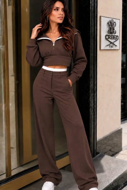 Trening de Dama, Doua Piese, Bluza si  Pantalon cu Betelie Dubla, Cuore, Maro