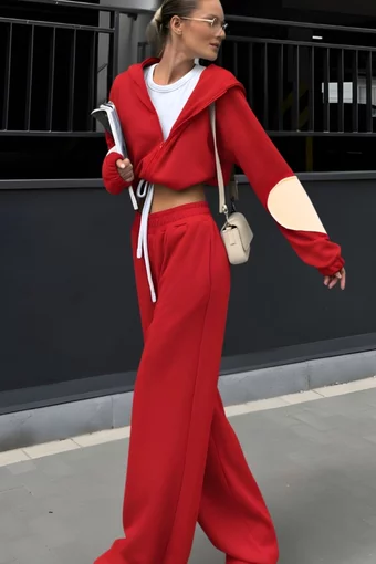 Trening de Dama, Doua Piese, din Bumbac, Hanorac si Pantaloni Lejeri, Gorgeous, Rosu