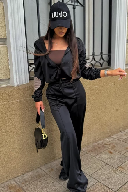 Trening de Dama, Doua Piese, din Tesatura Tip Adidas, cu Cusaturi Evidentiate, Created, Negru