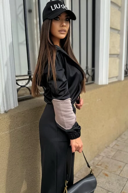 Trening de Dama, Doua Piese, din Tesatura Tip Adidas, cu Cusaturi Evidentiate, Created, Negru