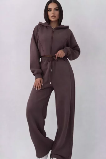 Trening de Dama, Doua Piese, Hanorac cu Gluga si Pantalon Lejer, Truffle, Maro