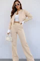 Trening de Dama Doua Piese, Jacheta cu Inchidere Capse si Pantalon din Bumbac, Collage, Bej