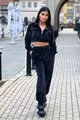 Trening de Dama Lejer din 2 Piese, din Catifea, cu Hanorac Scurt, Negru