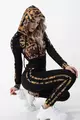 Trening de Dama Mulat din 2 Piese, Hanorac si Colant, cu Dungi in Contur Baroque, MyEdition, Negru