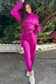 Trening de Dama Plusat,Croi Lejer, din 2 Piese, Hanorac Pufos Teddy, si pantalon Conic Asortat,Passionata, Intens Fuchsia