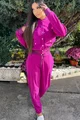 Trening de Dama Plusat,Croi Lejer, din 2 Piese, Hanorac Pufos Teddy, si pantalon Conic Asortat,Passionata, Intens Fuchsia