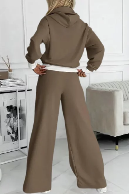 Trening Doua Piese, din Bumbac, Hanorac si Pantalon cu Betelie Alba, Souvagge, Maro
