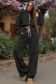 Trening Lejer de Dama, din Bumbac, Hanorac si Pantaloni cu Cusaturi Evidentiate, Evante, Negru