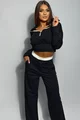 Trening Lejer de Dama, din Bumbac, Top si Pantalon Cusaturi Evidentiate, September, Negru