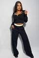 Trening Lejer de Dama, din Bumbac, Top si Pantalon Cusaturi Evidentiate, September, Negru