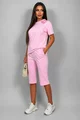 Trening Lejer de Dama, din Bumbac, Tricou Accesorizat cu Floare si Pantalon 3/4, Ayrina, Roz