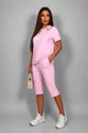 Trening Lejer de Dama, din Bumbac, Tricou Accesorizat cu Floare si Pantalon 3/4, Ayrina, Roz