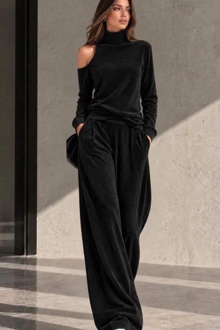 Trening Lejer de Dama, din Catifea, Doua Piese, Hilsson, Negru