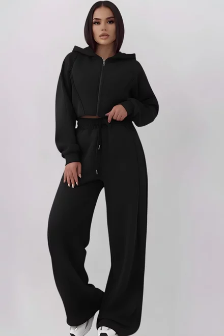 Trening Lejer de Dama, din Doua Piese, Hanorac si Pantalon Lejer, Panthera, Negru