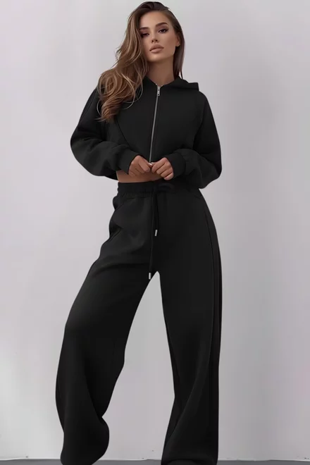 Trening Lejer de Dama, din Doua Piese, Hanorac si Pantalon Lejer, Panthera, Negru