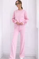 Trening Lejer de Dama, Doua Piese, Fluza Accesorizata cu Flori si Pantalon cu Buzunare, Nabba, Roz Bon-Bon