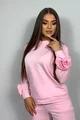 Trening Lejer de Dama, Doua Piese, Fluza Accesorizata cu Flori si Pantalon cu Buzunare, Nabba, Roz Bon-Bon