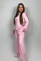 Trening Lejer de Dama, Doua Piese, Fluza Accesorizata cu Flori si Pantalon cu Buzunare, Nabba, Roz Bon-Bon