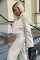 Trening Lejer din Bumbac, Doua Piese, Hanorac cu Gluga si Pantalon Evazat, Latte Machiato, Bej