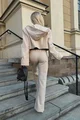 Trening Lejer din Bumbac, Doua Piese, Hanorac cu Gluga si Pantalon Evazat, Latte Machiato, Bej