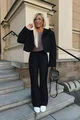 Trening Lejer din Bumbac, Doua Piese, Hanorac cu Gluga si Pantalon Evazat, Latte Machiato, Bej