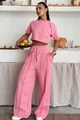 Trening Lejer din Bumbac, Doua Piese, Tricou si Pantaloni cu Cusaturi Evidentiate, Performance, Roz