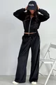Trening Lejer, din Catifea, Doua Piese, Pantalon cu Buzunare si Hanorac cu Inchidere Fermoar, GoodVibes, Negru