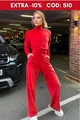 Trening Lejer din Doua Piese, Pantalon Evazat cu Buzunare si Bluza, din Catifea, Zuleya, Rosu