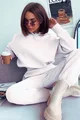 Trening Oversize de Dama, din Bumbac, Pantaloni cu Dublura, Conici si Hanorac cu Gluga, Breeze, Alb