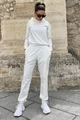 Trening Oversize de Dama, din Bumbac, Pantaloni cu Dublura, Conici si Hanorac cu Gluga, Breeze, Alb