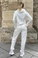 Trening Oversize de Dama, din Bumbac, Pantaloni cu Dublura, Conici si Hanorac cu Gluga, Breeze, Alb