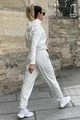 Trening Oversize de Dama, din Bumbac, Pantaloni cu Dublura, Conici si Hanorac cu Gluga, Breeze, Alb