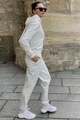 Trening Oversize de Dama, din Bumbac, Pantaloni cu Dublura, Conici si Hanorac cu Gluga, Breeze, Alb