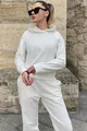 Trening Oversize de Dama, din Bumbac, Pantaloni cu Dublura, Conici si Hanorac cu Gluga, Breeze, Alb