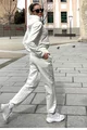 Trening Oversize de Dama, din Bumbac, Pantaloni cu Dublura, Conici si Hanorac cu Gluga, Breeze, Alb